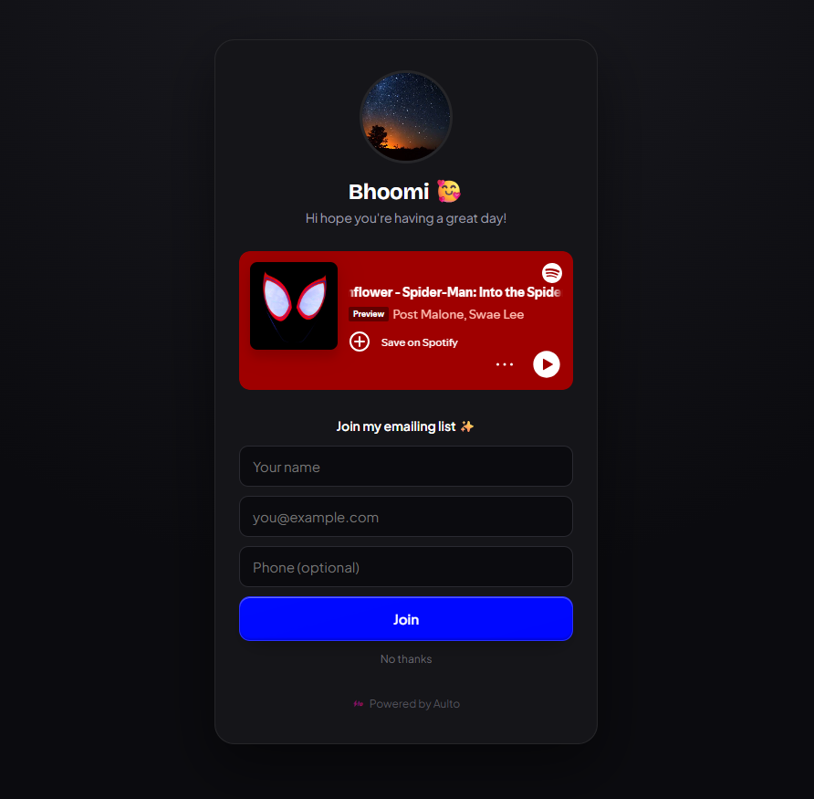 An Aulto bio page with release and social links